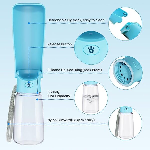 Portable Dog Water Bottle Dispenser [Leak Proof & Foldable] Dog Travel Water Bottle Bowl Accessories for Puppy Small Medium Large Dogs Pet Water Bottles for Dogs Walking Outdoor Hiking Travel - Image 2